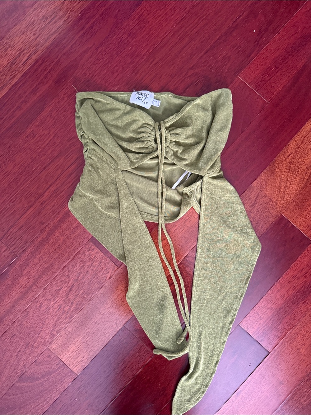 Princess Polly Olive Green Strapless Ruched Crop Top with Wrap Ties
